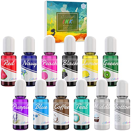 Alcohol Ink Set - 12 Vibrant Colors Alcohol-Based Ink for Epoxy Resin Art,  Resin Petri Dish Making - Concentrated Alcohol Paint Color Dye for Resin  Painting, Tumbler, Coaster, Yupo - 10ml/.35oz Each